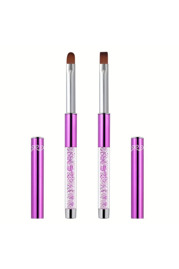 purple-2pcs 1/2pcs Oval & Flat Nail Glue Phototherapy Pen UV Gel Nail Brush Rhinestone Handle Profes