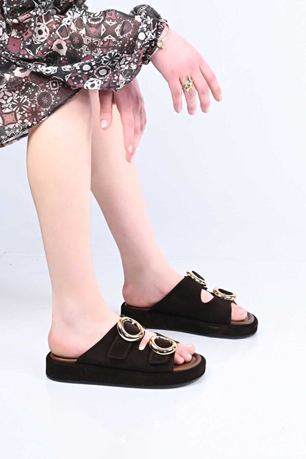 Laceless Buckle Poly Sole Genuine Leather Slippers 341-1445 Women's Slippers