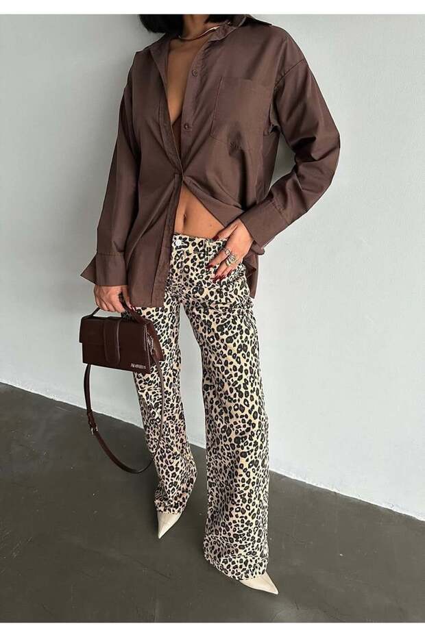 Women's Leopard Patterned Flared Trousers