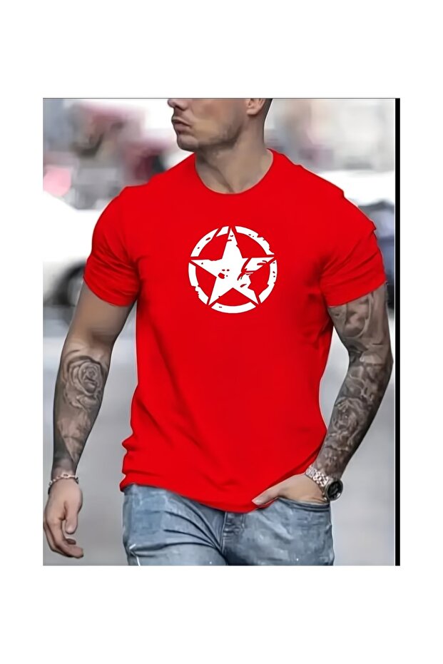 تيشيرت قطني للرجال بتصميم مطبوع عليه CIRCLE STAR