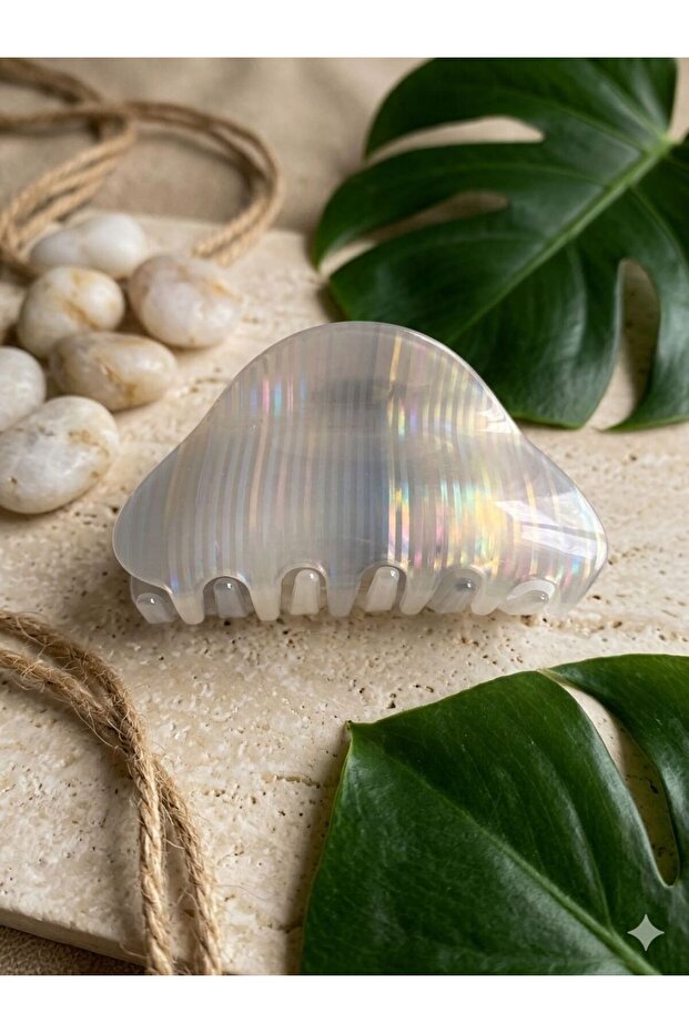 Large Size Transparent Striped Bone Clip Strong Grip Hair Clip 8 cm