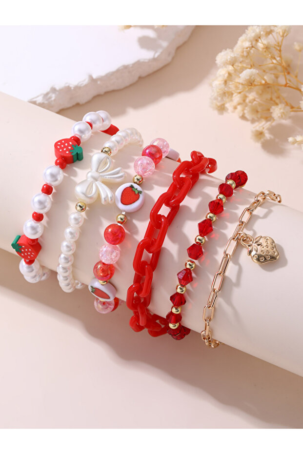 Pack of 6 - Strawberry Charm Bracelet