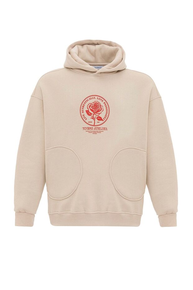 Pocket detailed printed oversize sweatshirt