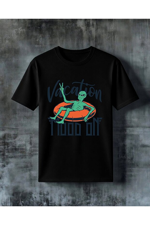 Vacation Moon Alien Float Printed Oversize T-Shirt - 1