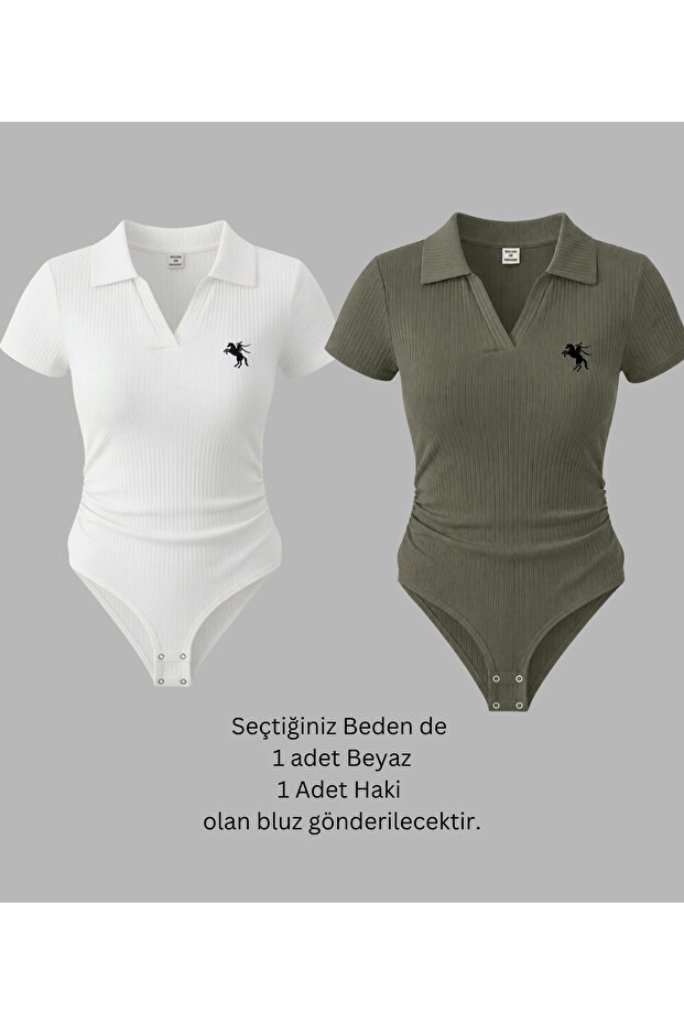 2 Li Polo Collar Ribbed Lycra Premium Bodysuit
