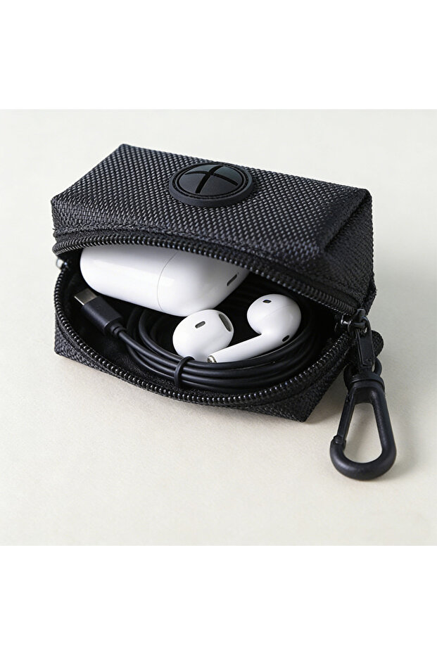 black Portable Mini Earphone Case Zipper Pouch for AirPod Data Cable Organizer Box Key Coin Holder w
