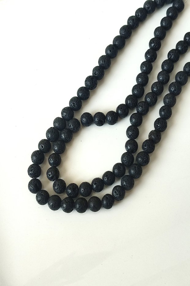 Certified 8 mm Black Lava Stone Natural Stone Strand
