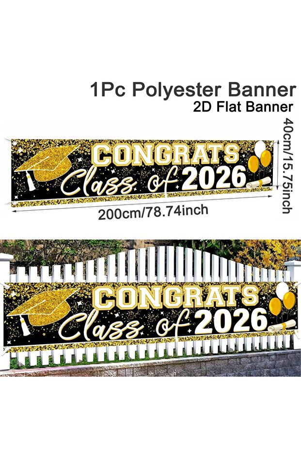 Style-B Happy Graduation Banner Graduate Decoration 2026 for Outdoor Backdrop Decor Congratulation G