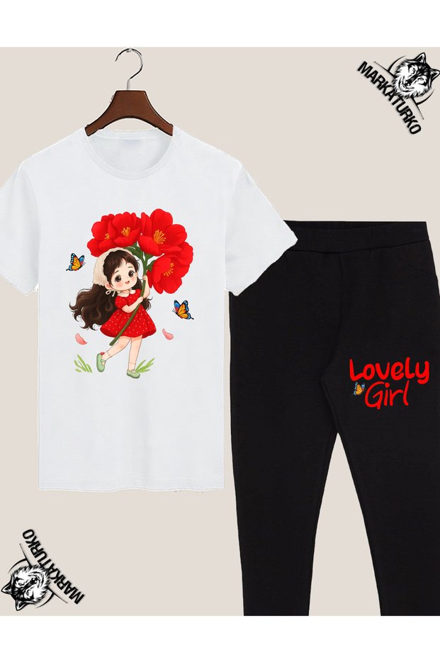Cute Girl Design Children's T-Shirt and Leggings Combination