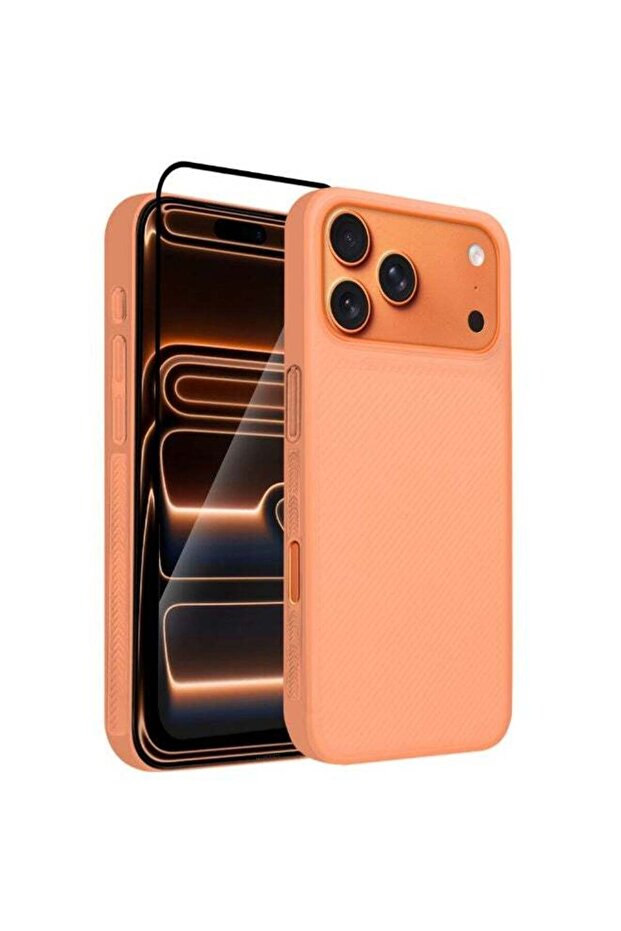 2Packs Case Cover for iPhone 17 Pro Max, Air Skin Line Design Back Cover, Sturdy Durable Ultra-Thin Case, Drop Protection Cover Clear with 3D Screen Protector - Cosmic Orange