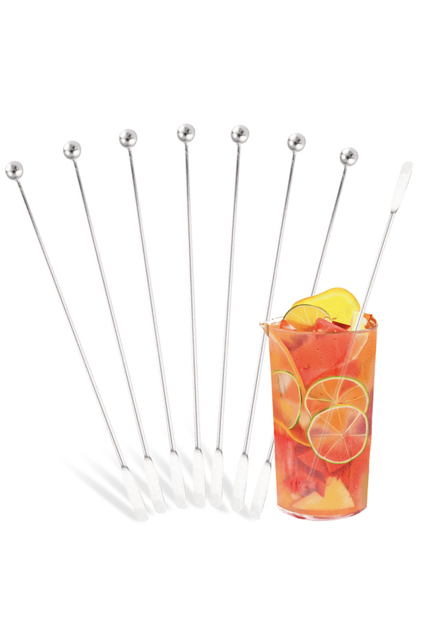 Silver 8Pcs 304 Stainless Steel Mixer Cocktail Bar Tool for Wedding Party Bar Mixing Sticks Cocktail