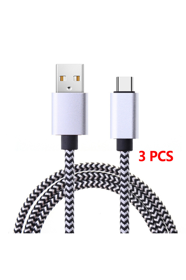 كابل USB نوع C بطول 2 متر، 3 قطع، شحن سريع، سلك شاحن بطارية، كابل بيانات منسوج من النايلون للهواتف المحمولة
