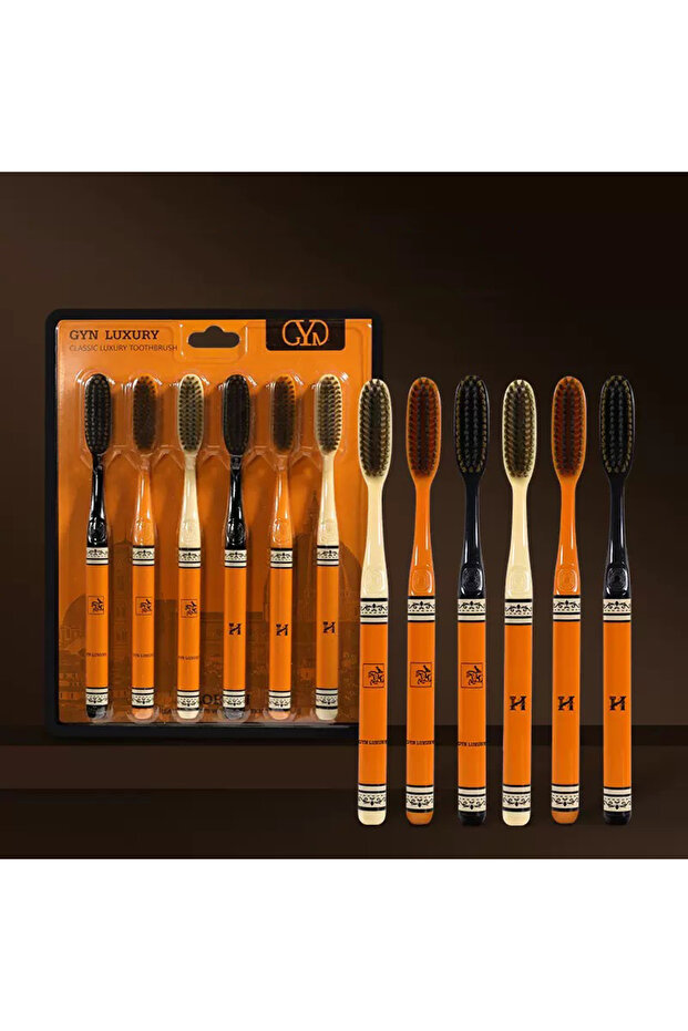 6PCS Orange Big Head Toothbrush - Efficient Oral Cleaning - Medium Soft Hair Long Head Toothbrush -