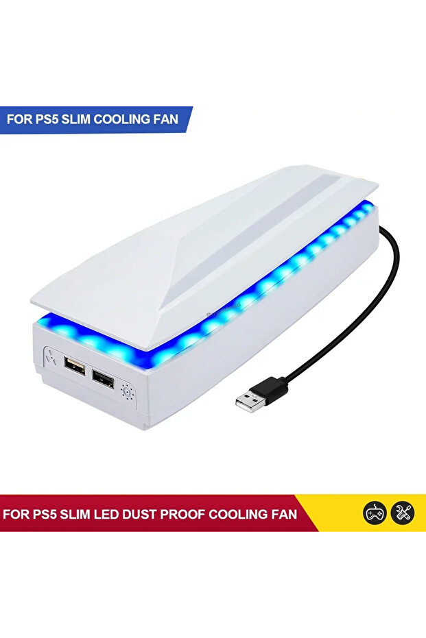 White Top Cooling Fan For PS5 Slim w RGB LED Light Game Host Radiator Top Dust-proof Heat Dissipatio
