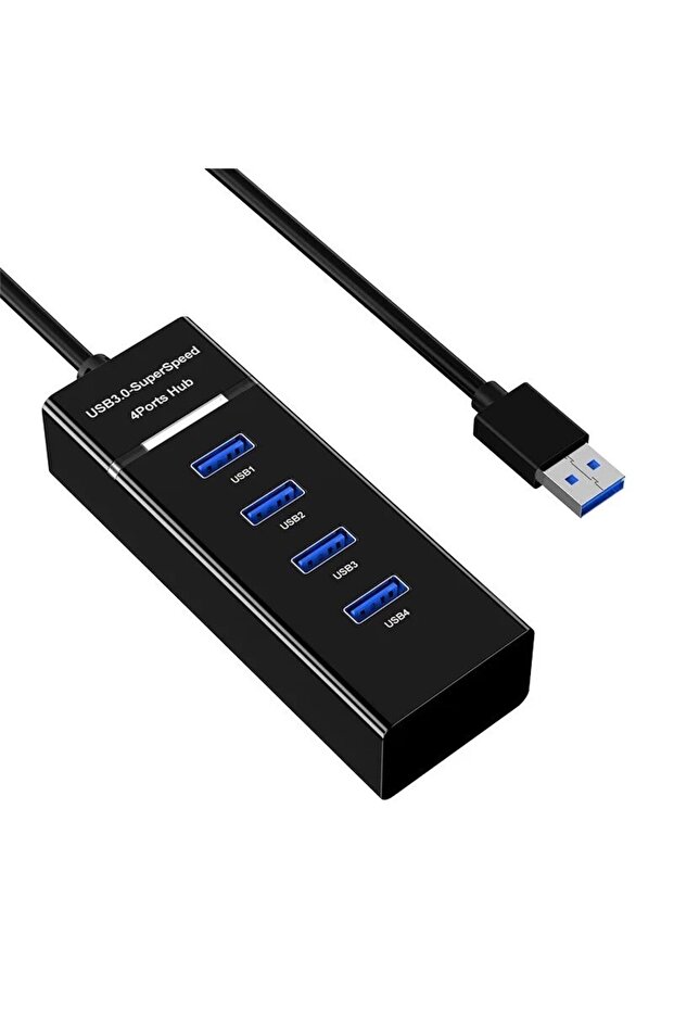 محطة إرساء بيانات USB سوداء اللون 4 في 1 للكمبيوتر - موزع USB سريع 2.0 و 3.0