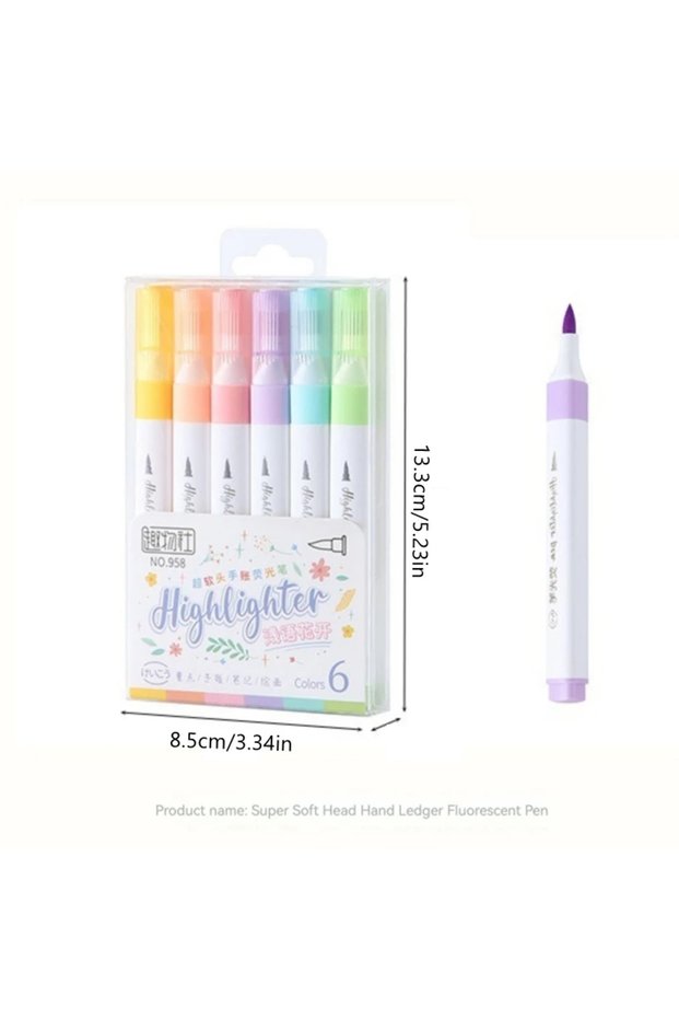 6 colors 6 Colors Pastel Color Highlighter Pen Set Brush Fluorescent Markers Highlighters Pens Art M