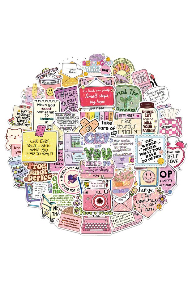 50pcs 50Pcs Laser Cute Motivational Phrases Stickers Inspirational Quotes Cartoon Decals Luggage Pho