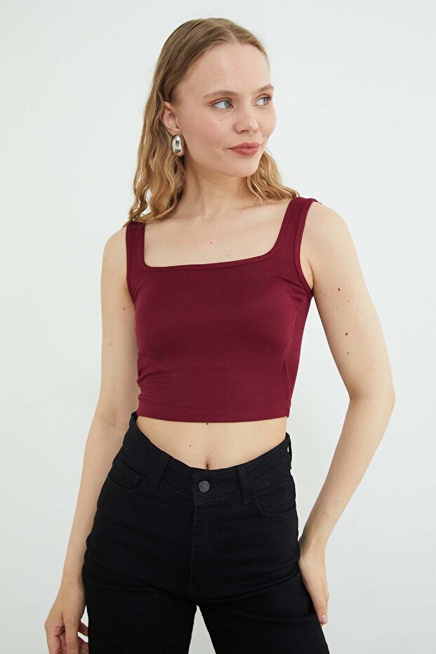 Basic Square Neck Covered Crop Bodysuit - 3