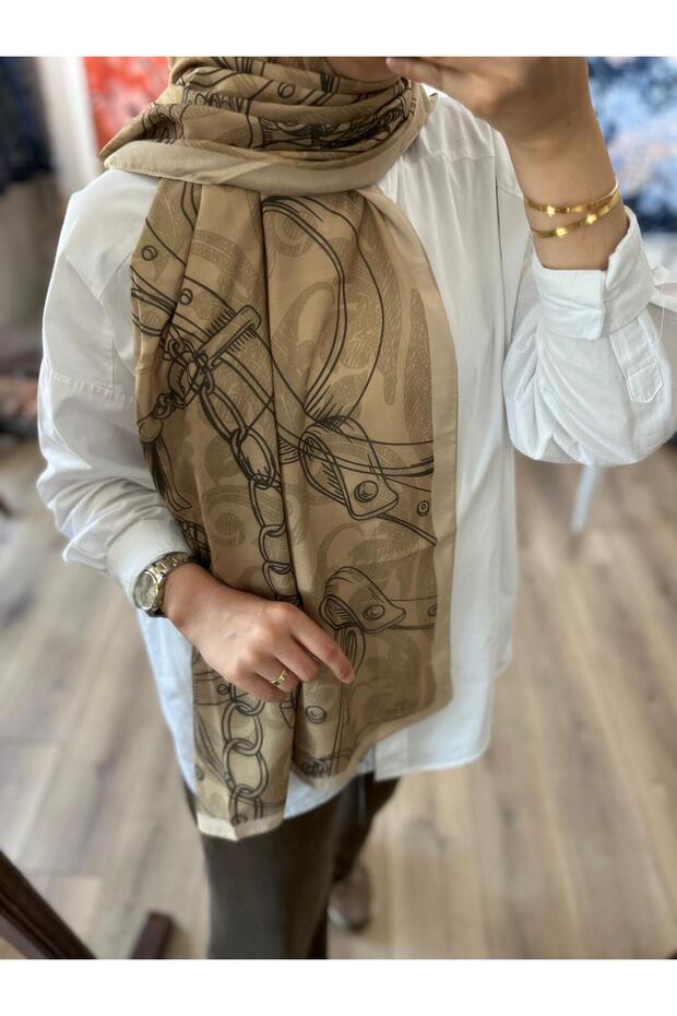 Chain Pattern Soft Shawl - Camel - 6