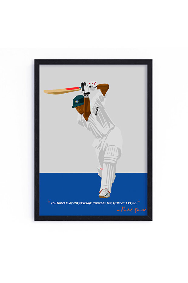 Rahul Dravid Indian Cricket Team Illustration Art Poster with Frame 30x40cm