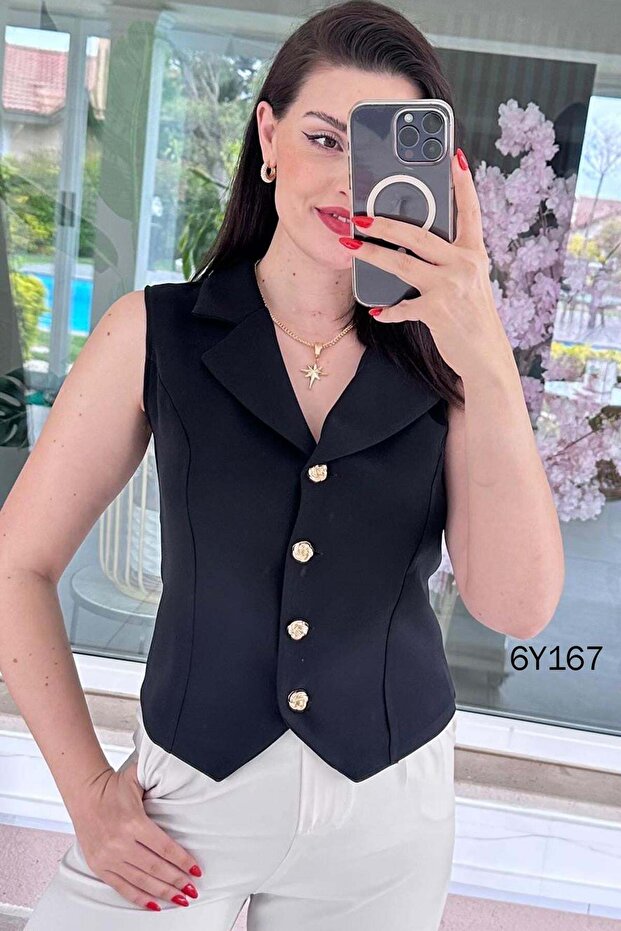 سترة مزدوجة الأزرار من الكريب 6y167