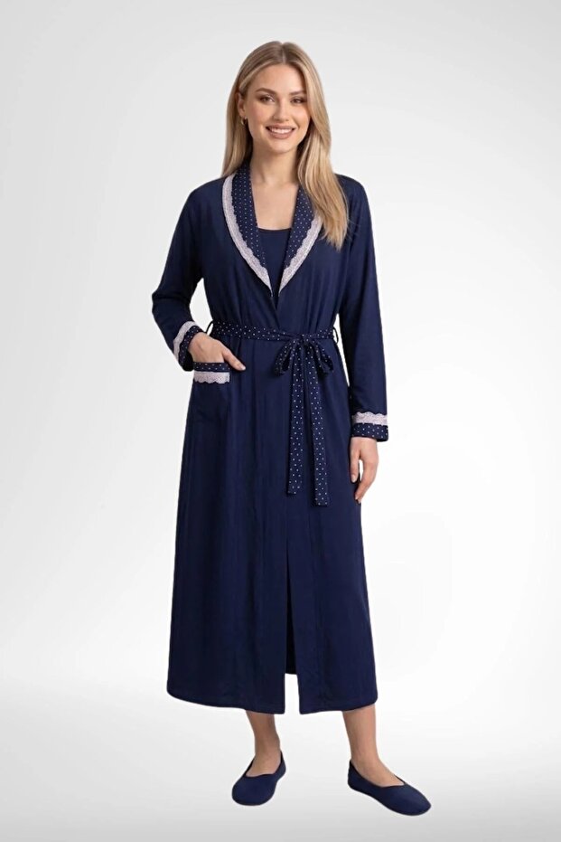 Plus Size Polka Dot Women's Long Sleeve Dressing Gown 100% Cotton