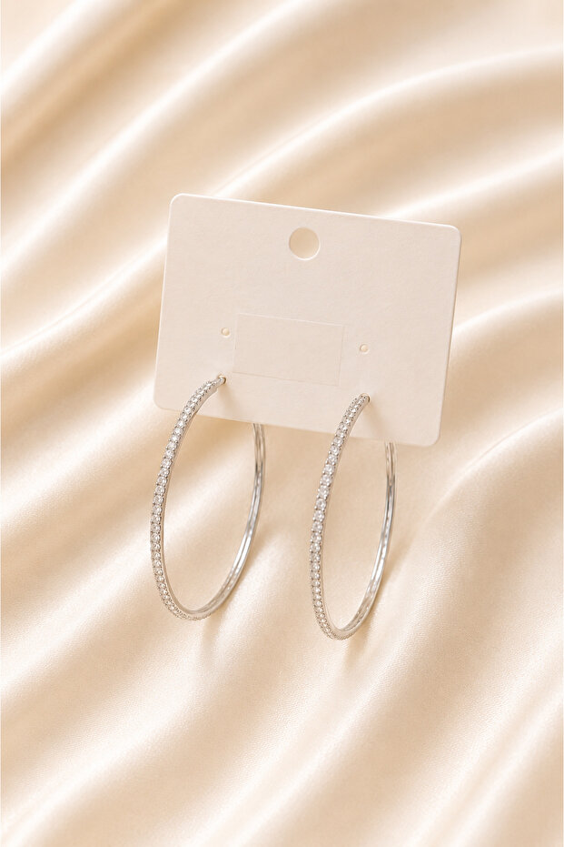 Zircon Stone Plated Steel Hoop Earrings