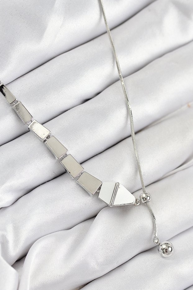 Brass Snake Model Silver Color Women's Necklace with Elevator 5886 - Stylish Daily Use Ornament