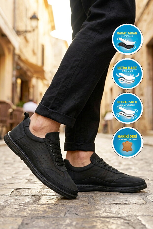 Black Genuine Leather Men's Casual Shoes 2299 m