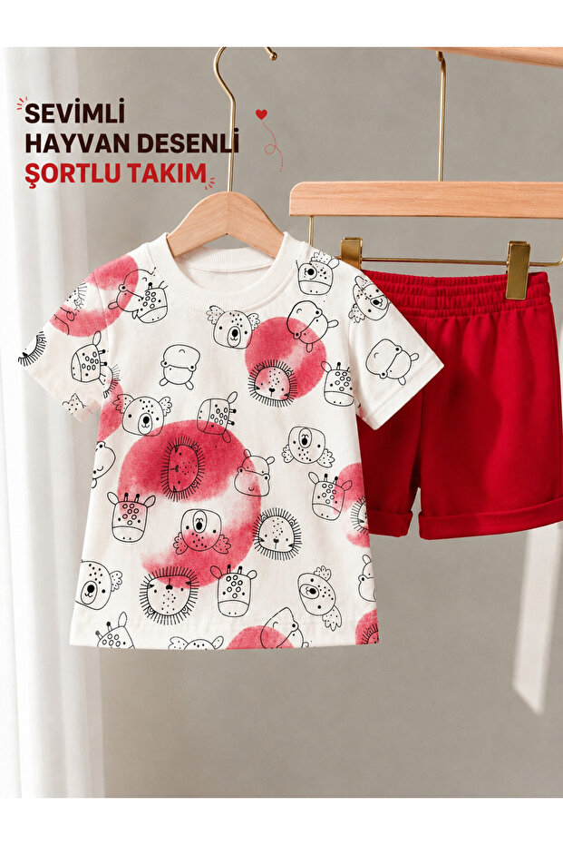 Cute Animal Patterned 2-Piece Shorts Set