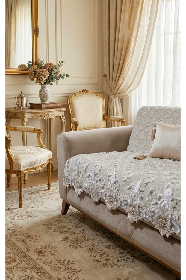 Premium Luxury Chenille French Lace Sofa Cover - Non-Slip Living Room Sofa/Bed Sofa Cover 170X210