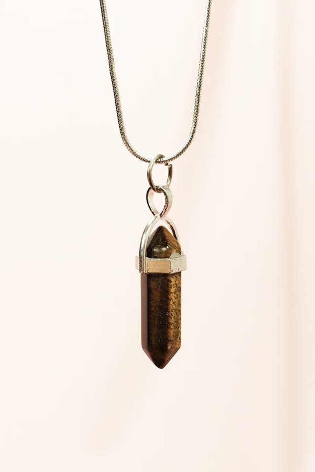 Tiger Eye Natural Stone Chain Handmade Designed Pendant: 3.5 cm Chain: 20 cm Boxed