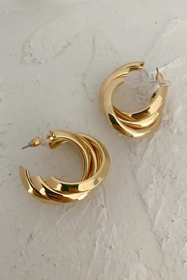 Big Hoop Spiral Steel Earrings Gold Color Modern Stylish Women's Earrings