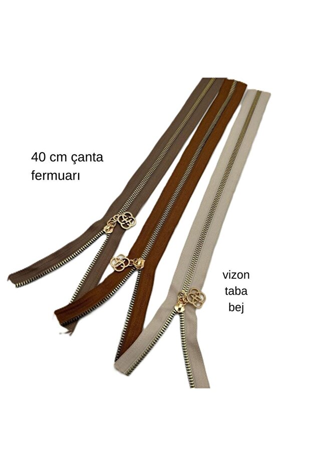 40 cm Zipper Set Light Gold Metal Tan, Beige, Mink Color