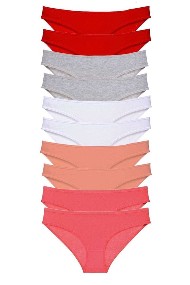 Glb-Stl41414 10 Pieces Super Eco Set Lycra Women's Slip Panties Red Gray White Powder Fuchsia