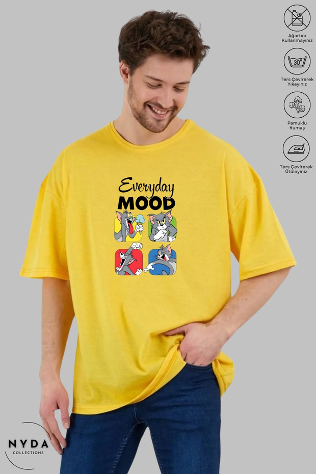 Unisex Crew Neck Tom Printed Cotton Oversize Short Sleeve T-Shirt
