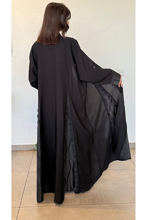 عباية كلوش دانتيل جنب لف مناسب لكل الفصول