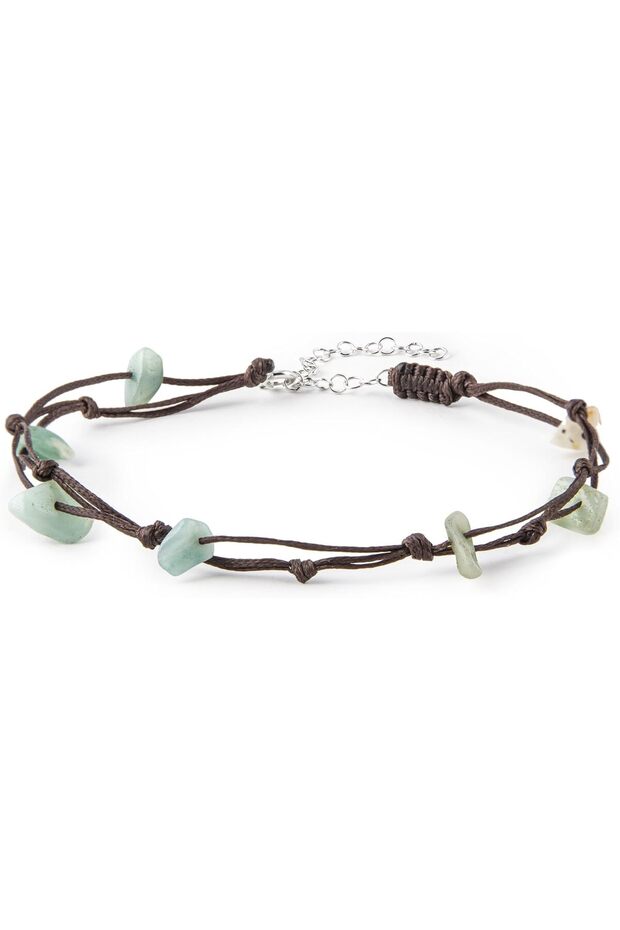 Hippie Women's Anklet, 925 Sterling Silver, Beaded Woven Anklet, with Jasper, Handmade Adjustable Jewelry