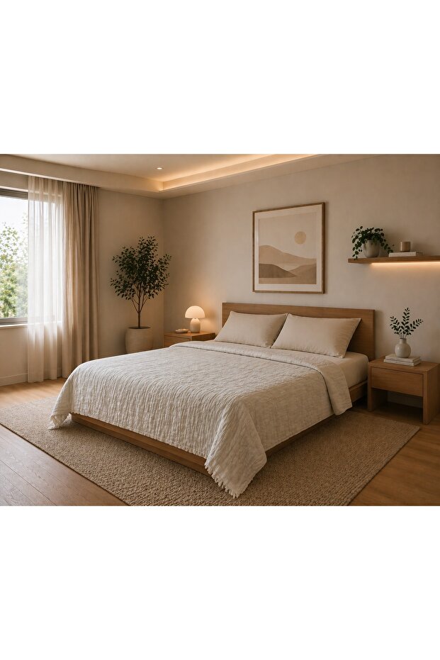 Daily 100% Cotton Muslin Pique 4 Layer Double Pique & Bedspread 230X250 cm - Plain