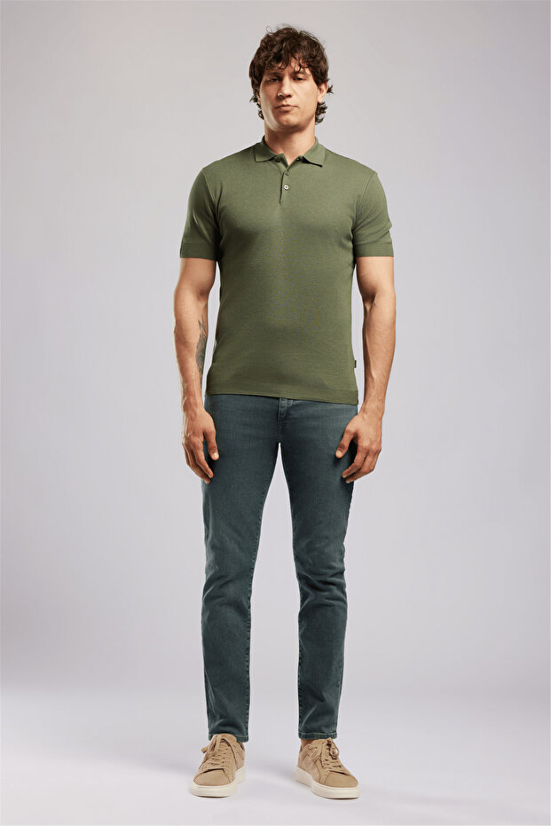Denise Men's Regular Fit Basic Polo Collar T-Shirt Green