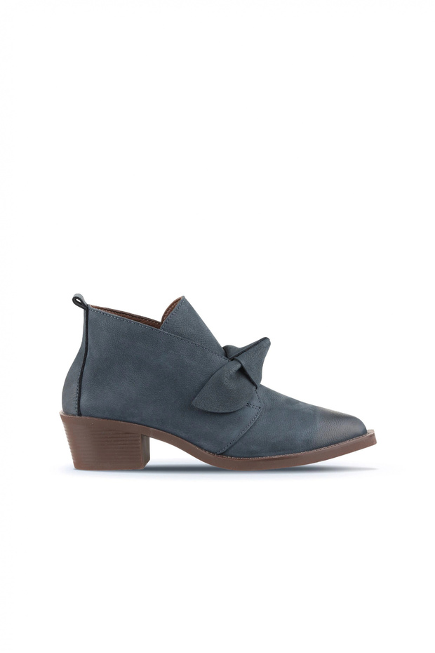 Navy Blue Nubuck Women's Heeled Boots