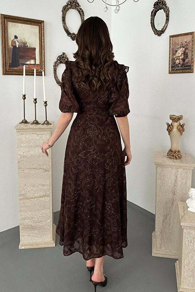 Rochie lungă cu model cu funde - 5
