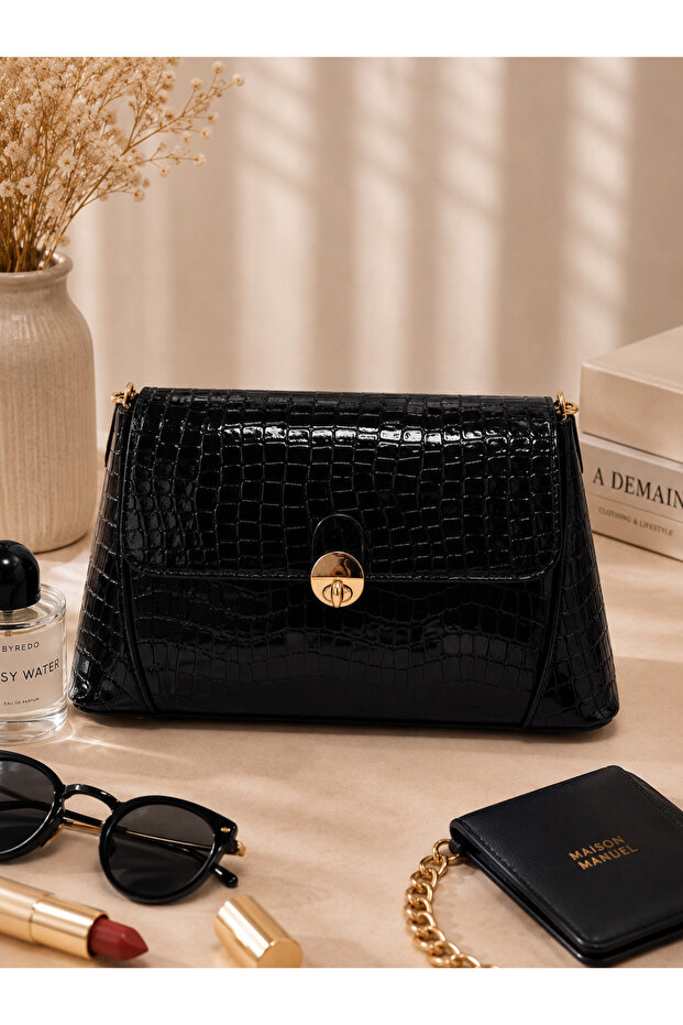 Mirella Leather Women's Bag Croco Black