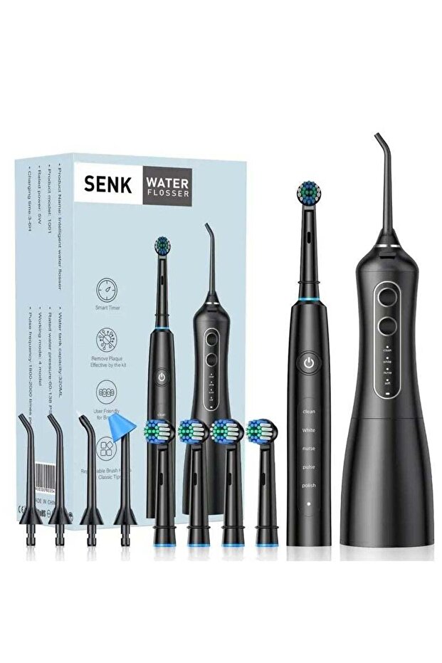 Intelligent 2-in-1 Water Flosser & Electric Toothbrush Kit – 320ml Tank, 4 Modes, 1 Week Battery