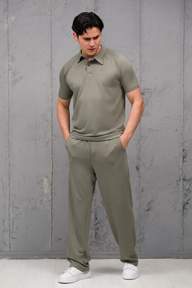 Regular Fit Lycra Self-Striped Half Baggy Trousers T-Shirt Set