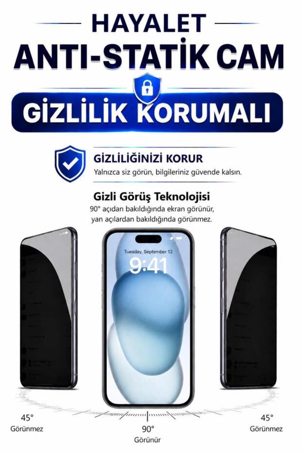 واقي شاشة زجاجي للخصوصية متوافق مع هاتف iPhone 15 Plus، زجاج مقسى 9H غير مرئي من الجوانب