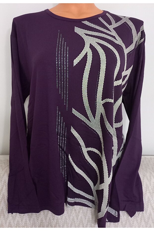 Er Clothing Summer Combed Cotton Blouse Long-Sleeve O-Neck Stone Purple