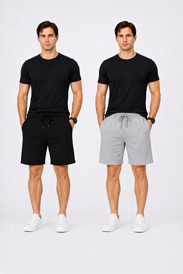 Men's Shorts Set of 2 Black Gray – Cotton Comfortable Fit Basic Daily Shorts
