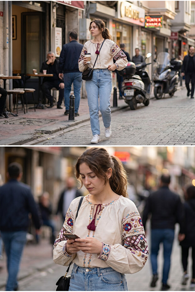 Women's Beige Tassel Collared Embroidered Cotton Blouse