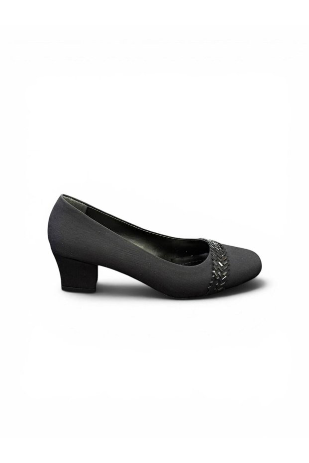 Women's Thick Heeled Evening Dress Shoes with Stone Detail Heeled Shoes